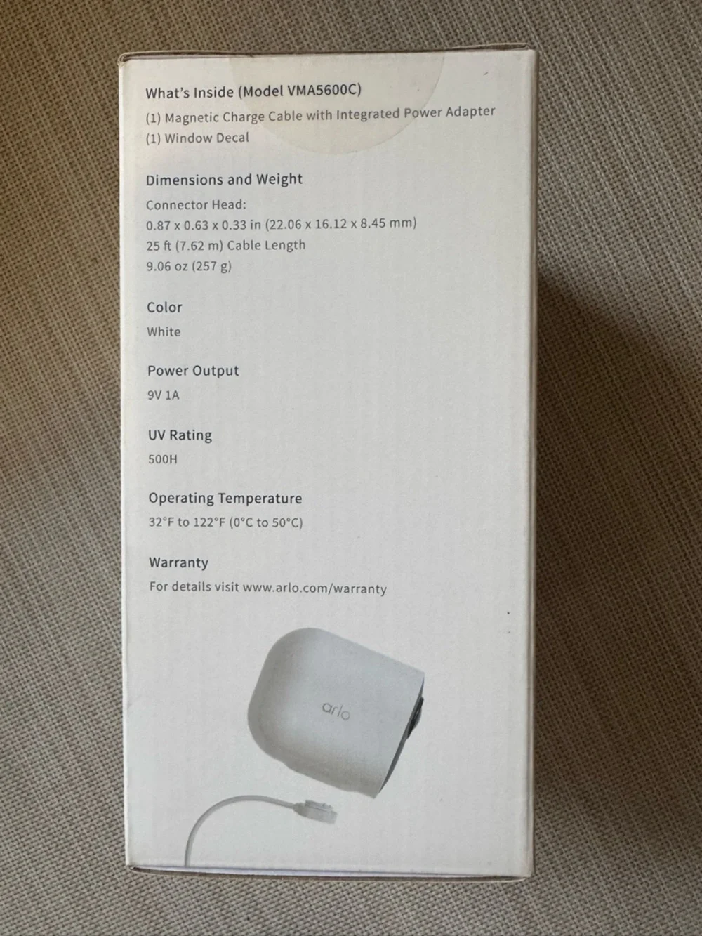 Arlo Outdoor Magnetic Charging Cable – 25 ft (Model VMA5600C)